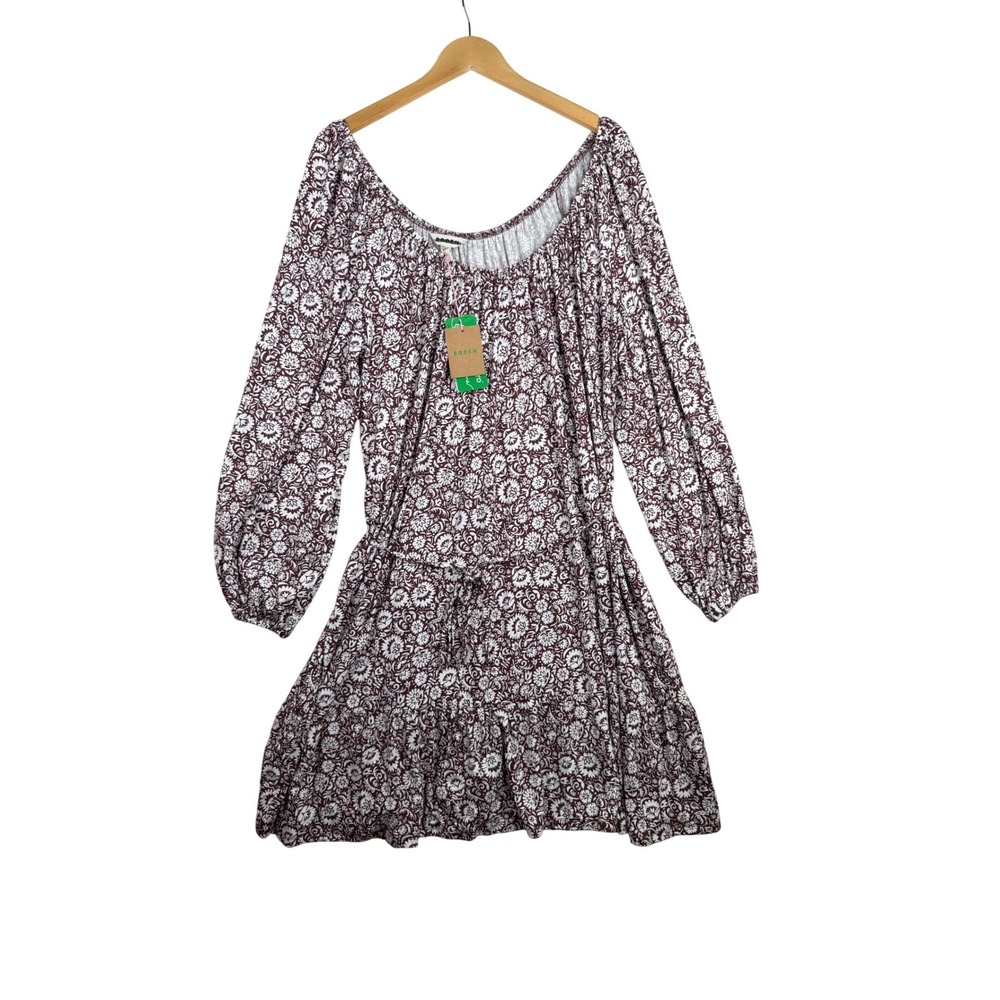 New Boden Scoop Tiered Jersey Floral Print Mini Dress size 16/18L Purple/White